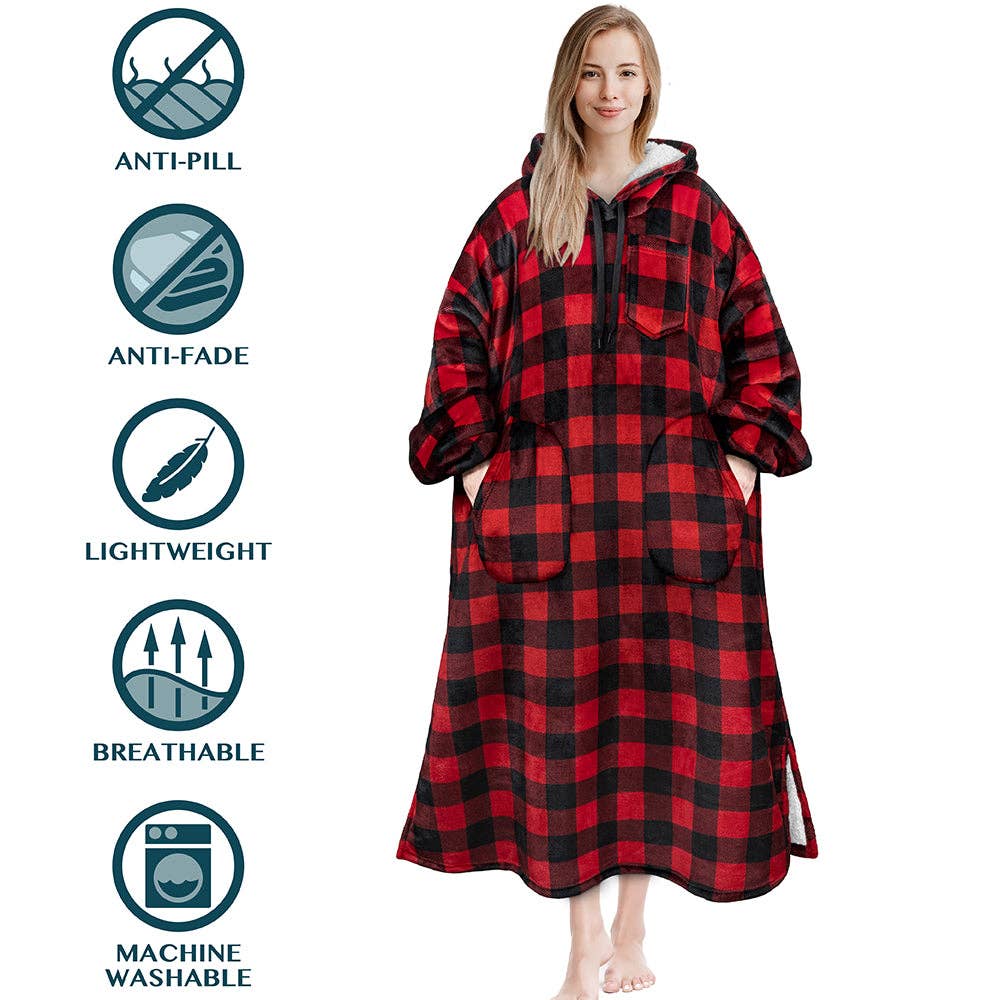 Pavilia - Wholesale Hoodie - Women's - Chest Pocket Sherpa Hoodie Blanket - Patch Pocket (Regular / Long)100