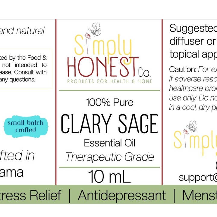 Clary Sage Essential Oil 10mL Glass Bottle for wholesale by Simply Honest Co.