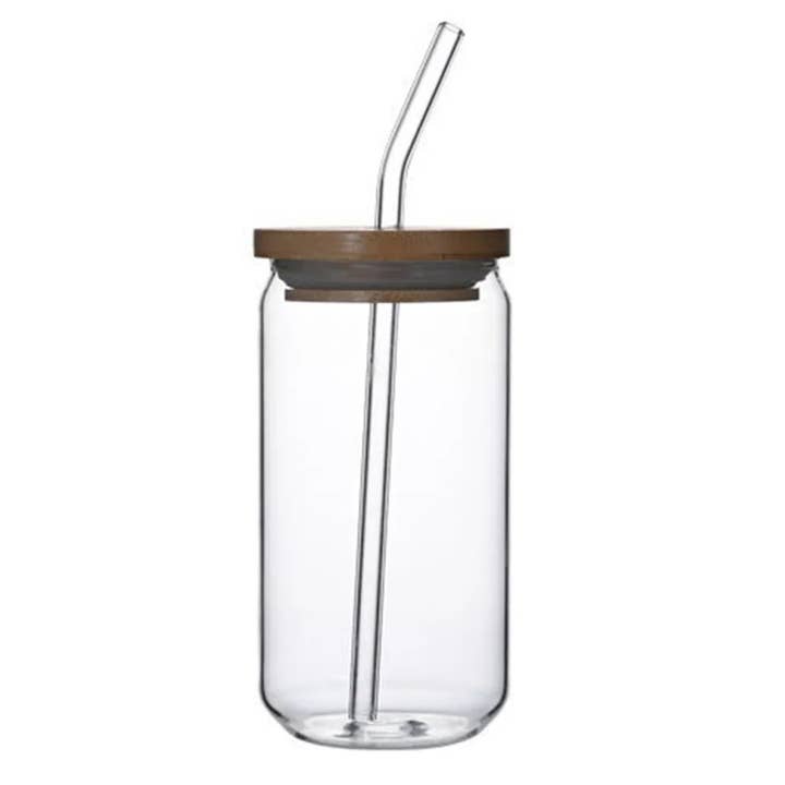 Iced Coffee Glass Can + Bamboo Lid + Straw for wholesale by Grace and Joy Company