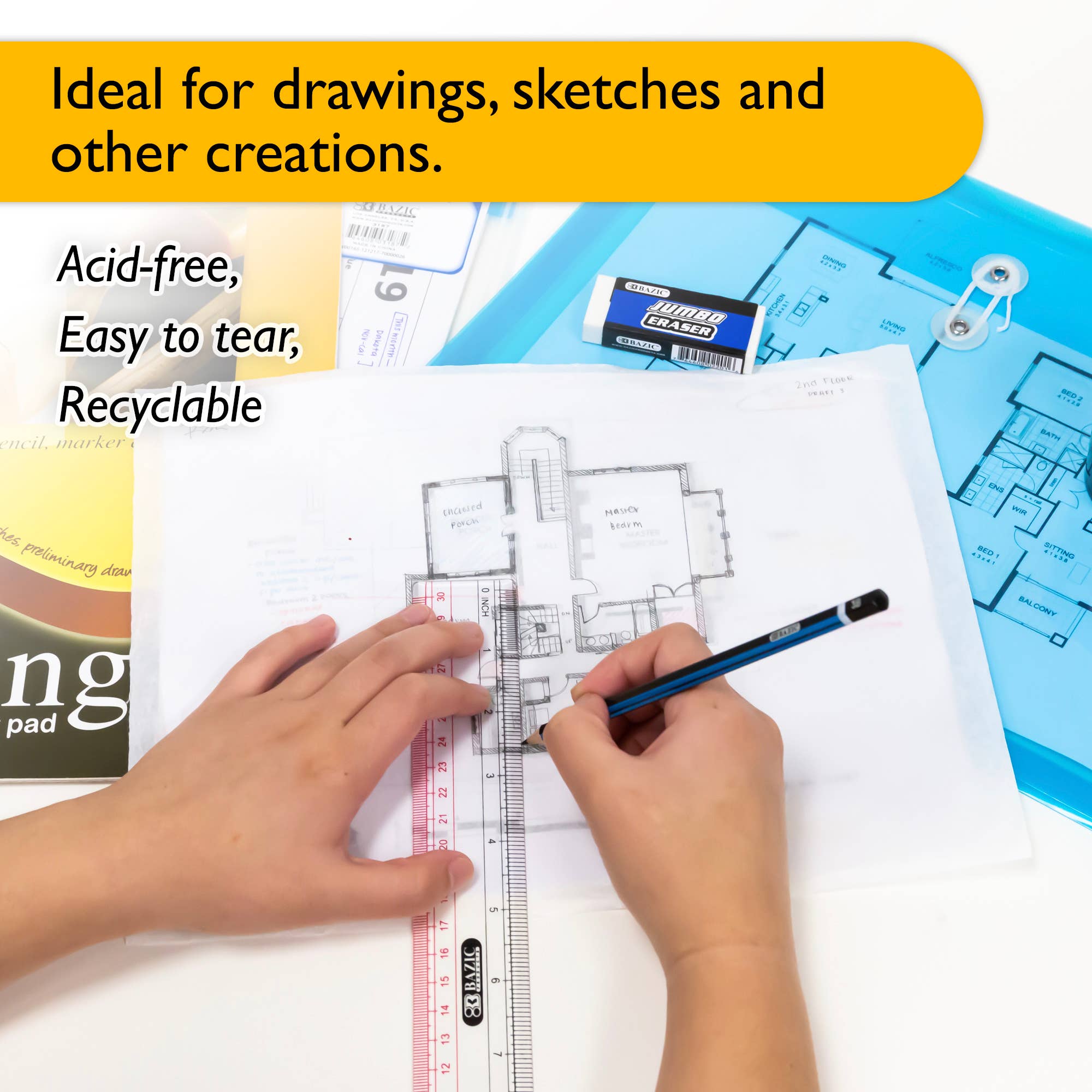 BAZIC Products - Wholesale Sketchbook/Sketchpad - Tracing Paper Pad 9"X 12"(30 Ct.)2