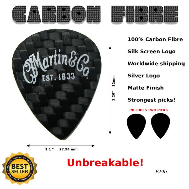 Luthier decals - Wholesale Musical Instrument - Martin And Co. Guitar Picks Carbon Fibre Unbreakable P29B