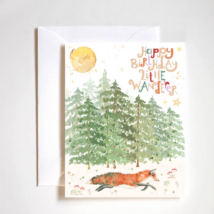 lille vandrer ræv fødselsdagskort for engroshandel hos Stephanie Tara Stationery