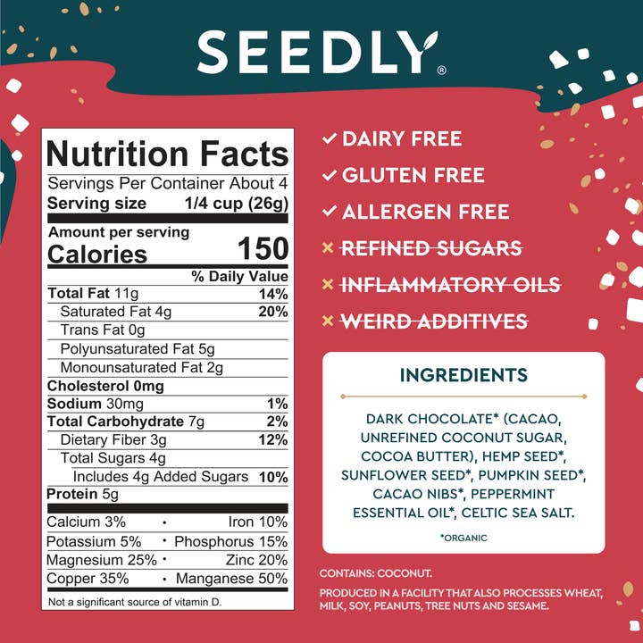 SEEDLY Foods - Wholesale Chocolate Bar - SEEDLY, Peppermint, Dark Chocolate Bark, 3.6 Oz. (Lmt Ed.)5