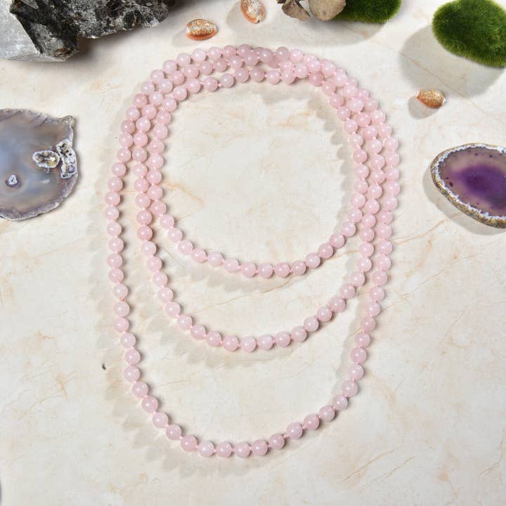 Collier infini en quartz rose poli de 60 po et 8 mm pour la vente par IST Jewelry