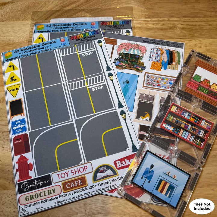 Reusable Decals for Magnetic Tiles & Bricks - City Streets for wholesale by RestickBrix