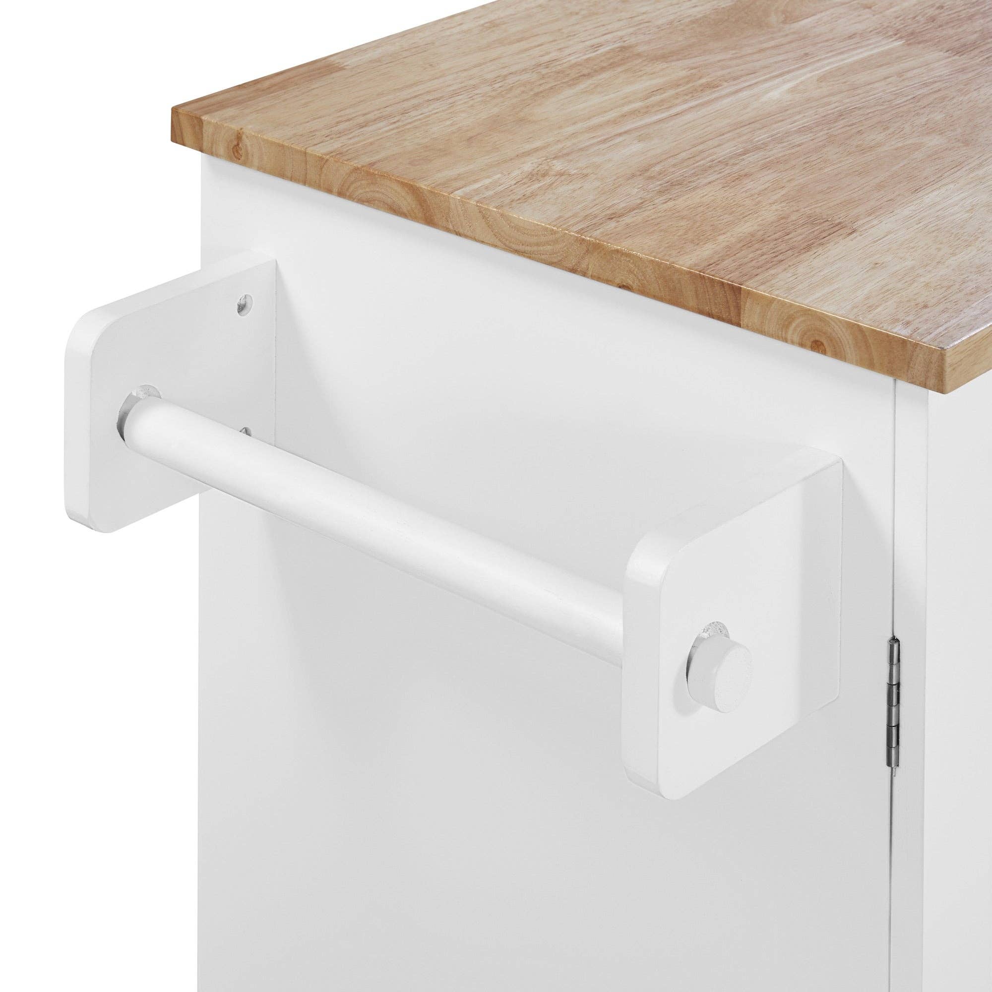 Orange County Decor - Wholesale Kitchen Storage/Organizer - K&K Rolling Kitchen Island With Storage, Kitchen Cart With Rubber Wood Top, 3 Drawer, 2 Slide Out Shelf And Internal Storage Rack, Kitchen Island On Wheels With Spice Rack & Tower Rack, White White19