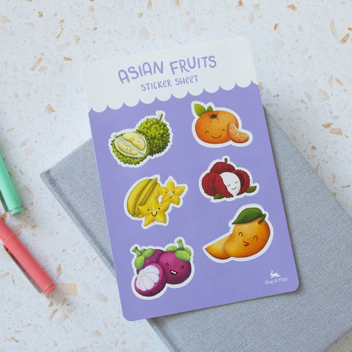 Asiatiska frukt vinylklistermärken ark för wholesale av Hop & Flop