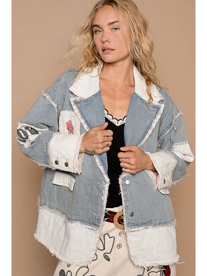 Pol Clothing - Wholesale Jacket – Women's - Colorblocked twill patch studded back heart jacket20