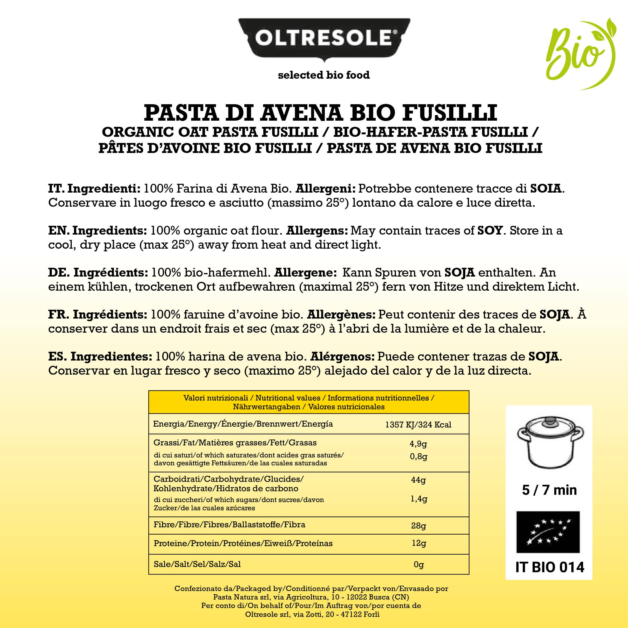 Oltresole - Wholesale Pasta - ORGANIC WHOLE GRAIN OAT PASTA FUSILLI 4 Kg2