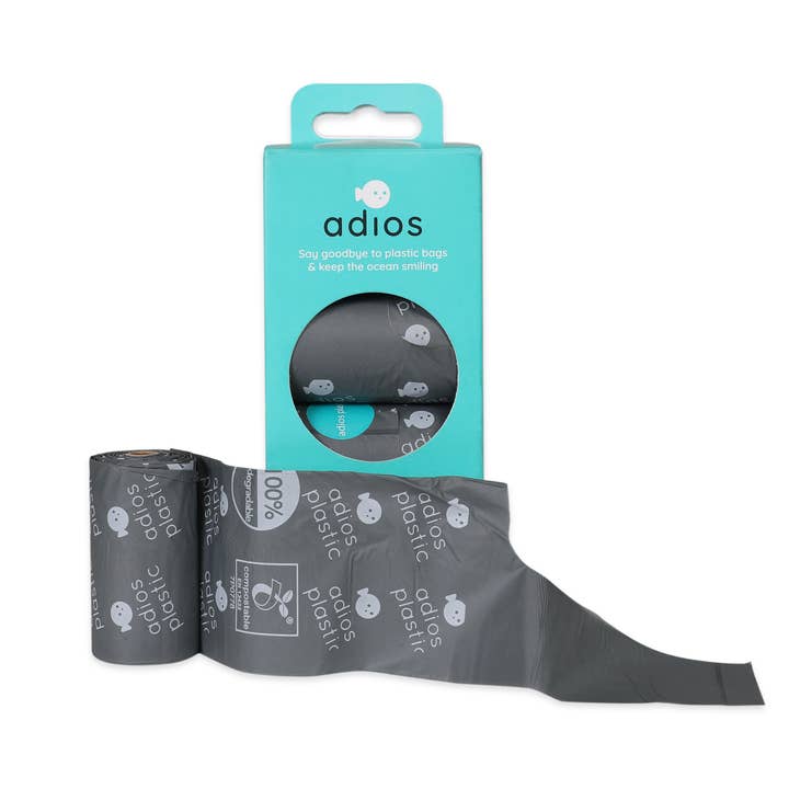Adios Plastic – wholesale Pet poo bag – Compostable Dog Poo Bags - 4 Rolls Grey - HANDLES (60 Bags)