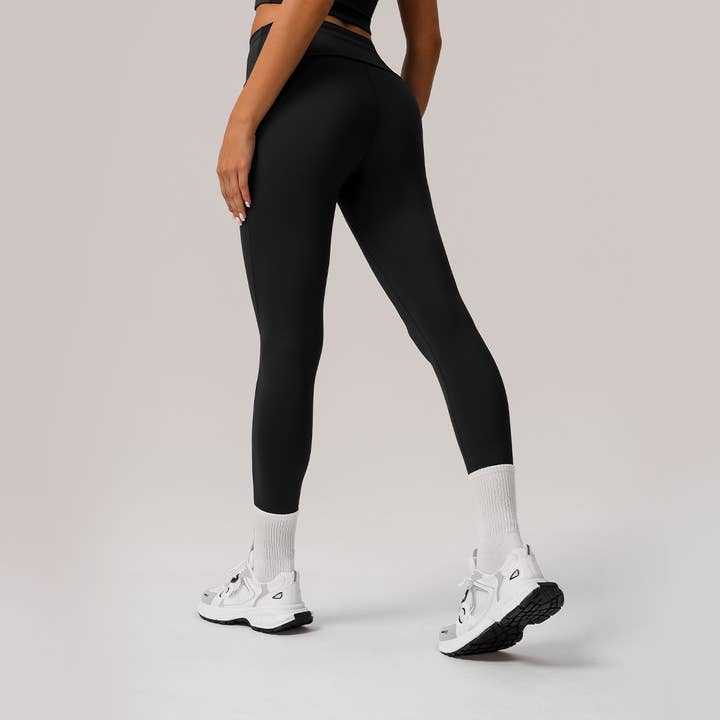 Sodalemon - Wholesale Athletic/lounge leggings – Women's - Women Fold-Over Waist Elastic Outdoor Yoga Leggings1