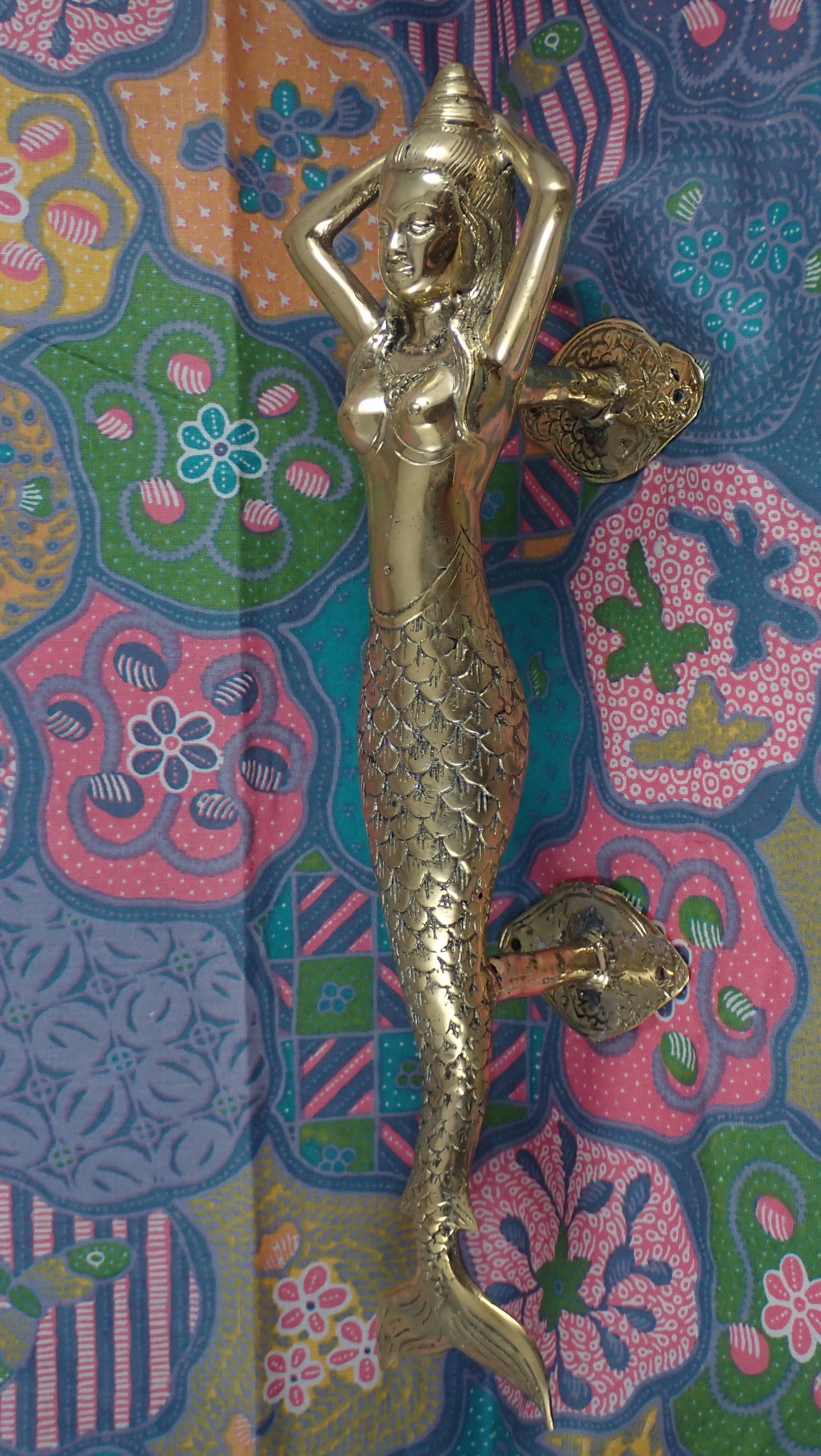 Ubud Glass - Venta al por mayor Pomos/tiradores - Manilla de puerta estilo sirena vintage, manija de puerta de entrada, bronce macizo1