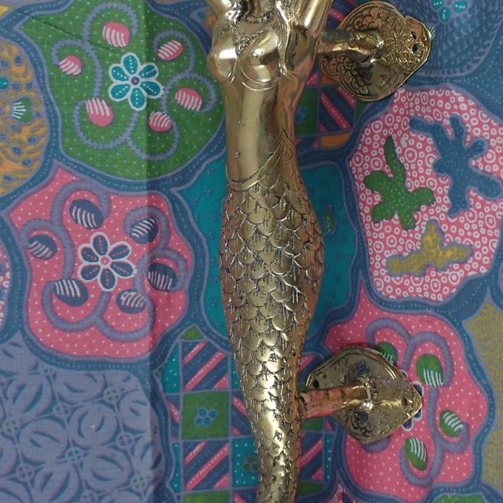 Ubud Glass - Venta al por mayor Pomos/tiradores - Manilla de puerta estilo sirena vintage, manija de puerta de entrada, bronce macizo1