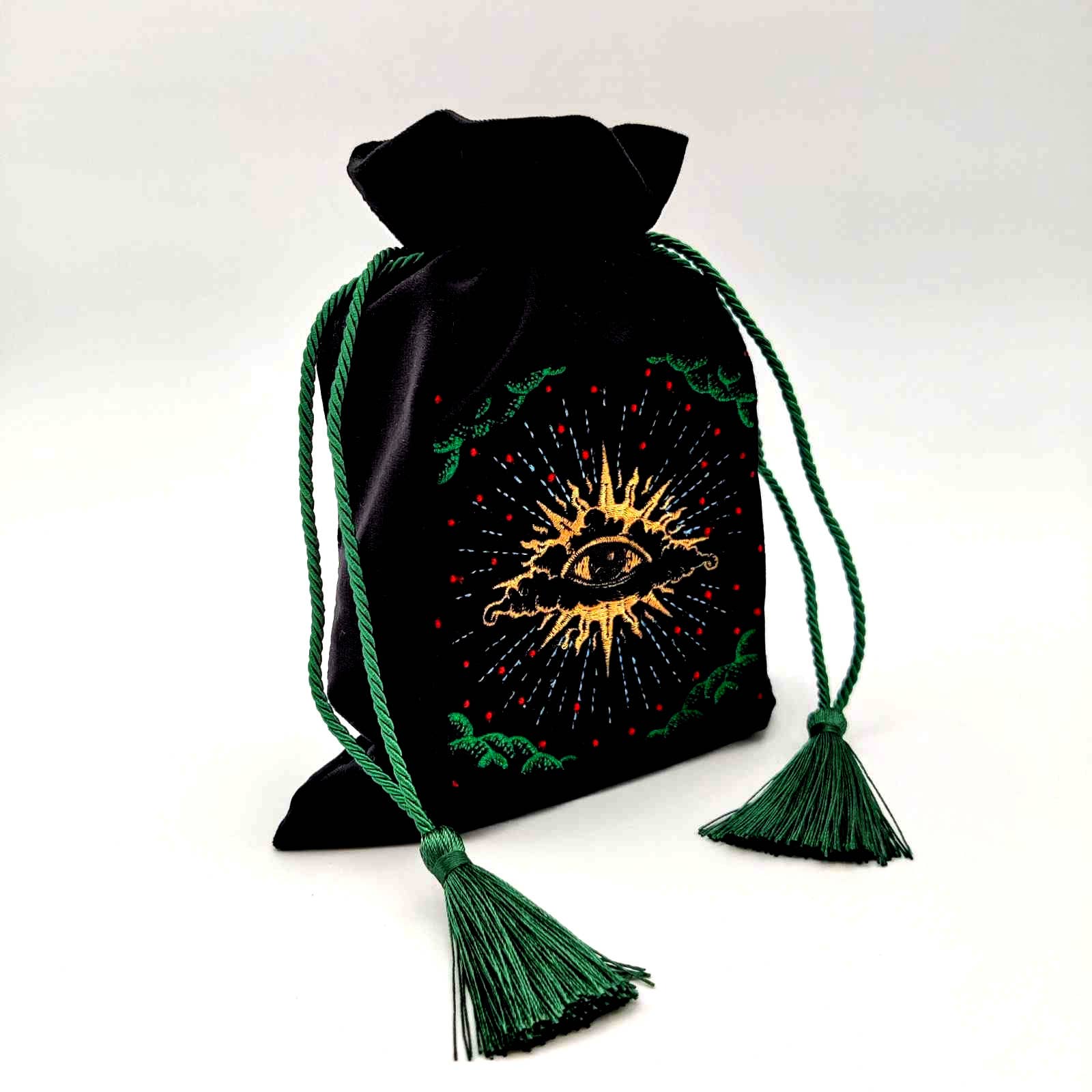 LA MUCI DESIGN - Wholesale Drawstring Bag - Unisex - Black Velvet Tarot Bag – Embroidered Mystical Tarot Pouch 2