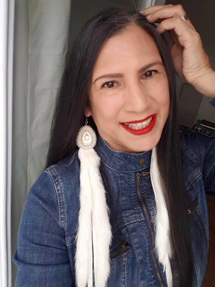 Long silver and white beadwork earrings for wholesale by Laura Leonard Originals