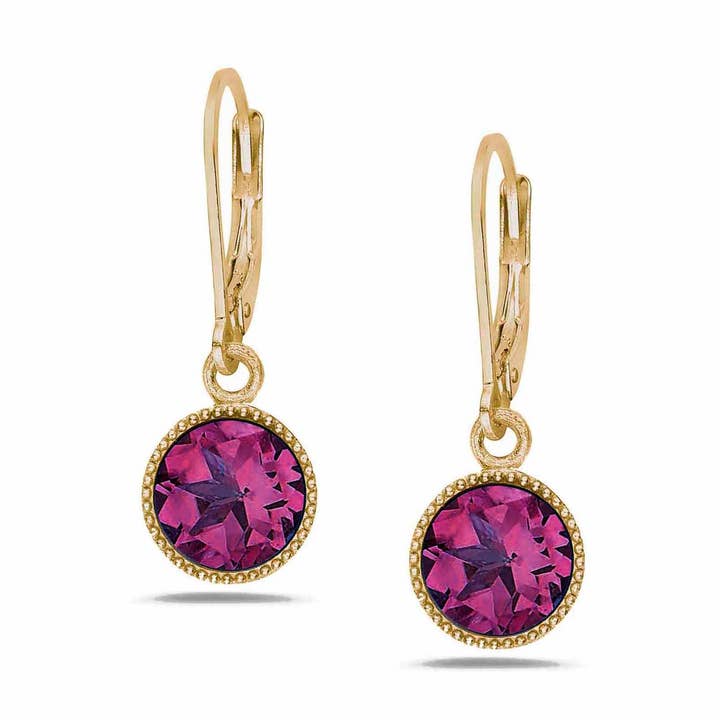 Rhodolite Garnet Dangle Earrings in Gold for wholesale by Anatoli Jewelry