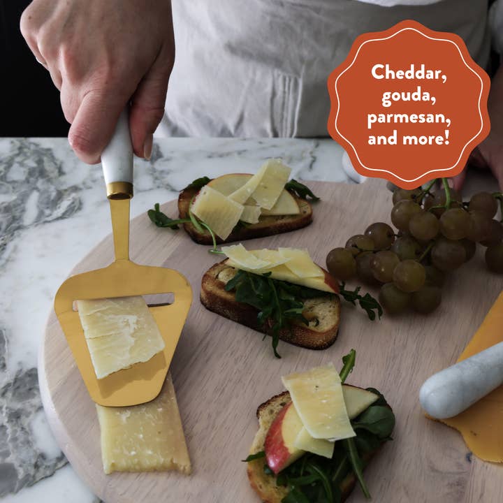 HOST AT HOME by The Bamboo Abode - Wholesale Cheese Spreader - White Marble Handheld Cheese Slicer, Cheese Plane
