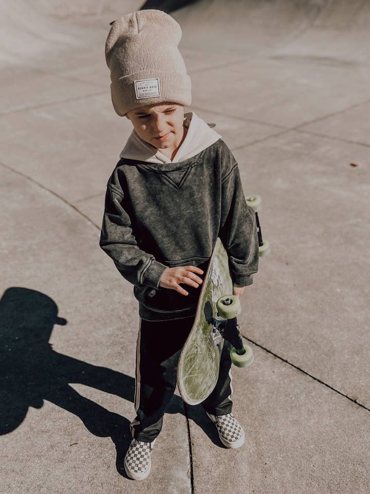 Lucky Link - Wholesale Hoodie - Kids - Toddler Black Acid Wash Crew-Neck Hoodie5