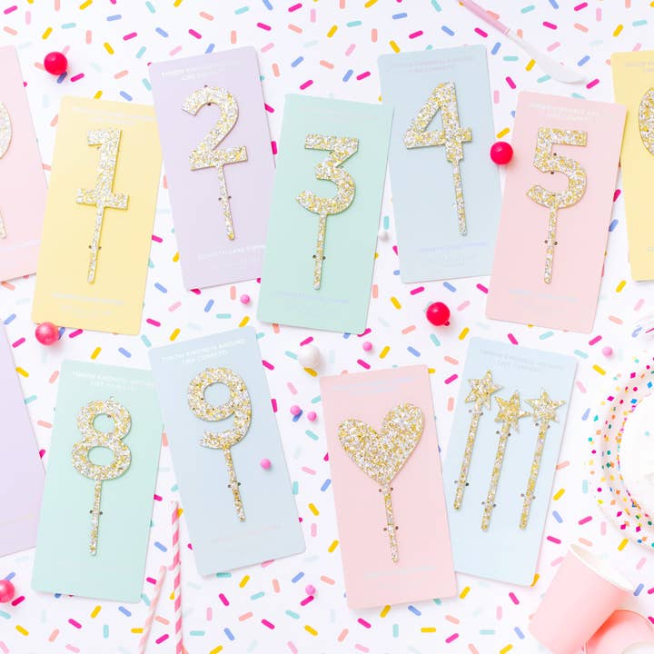 Taylor Elliott Designs - Vendita all'ingrosso Topper per torte/cupcake - Decorazioni per Torte con Confetti di Perle Num 0-9 - Ciascuno - Min. 410