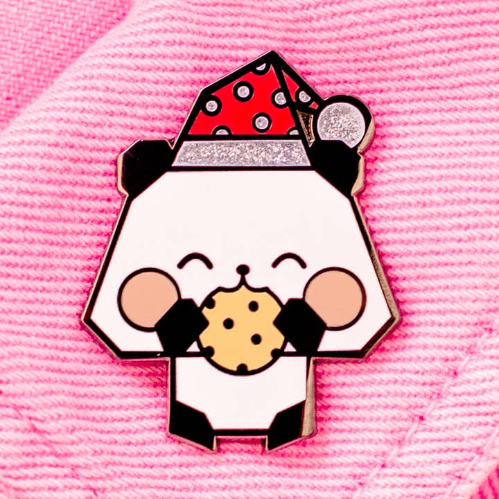 Christmas Origami Panda Enamel Pin for wholesale by Dottie's Paper Co.