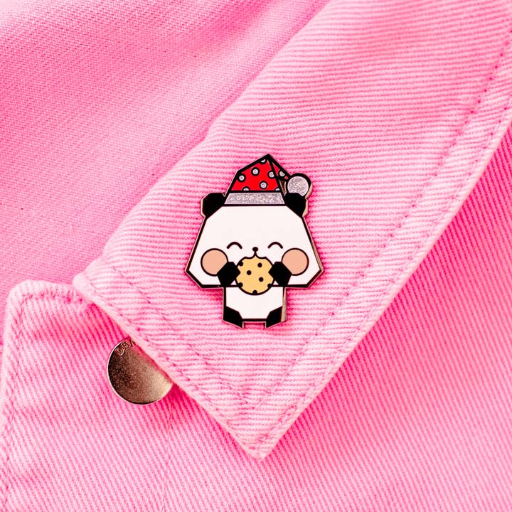 Christmas Origami Panda Enamel Pin for wholesale by Dottie's Paper Co.