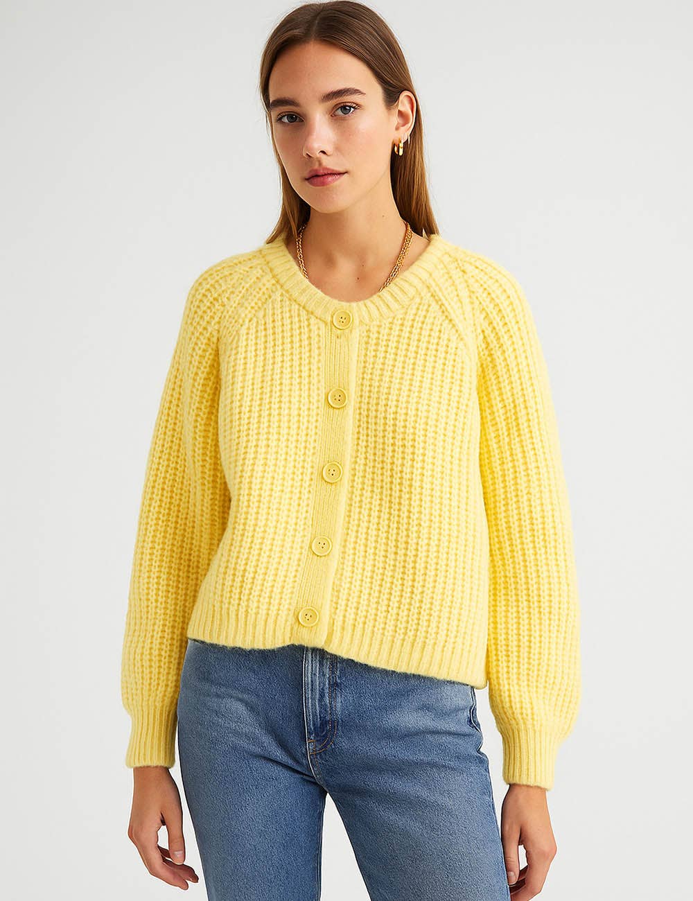 Sweetkama - Vente Cardigan – femme - Gilet court à boutons en maille côtelée uni pour femmes5