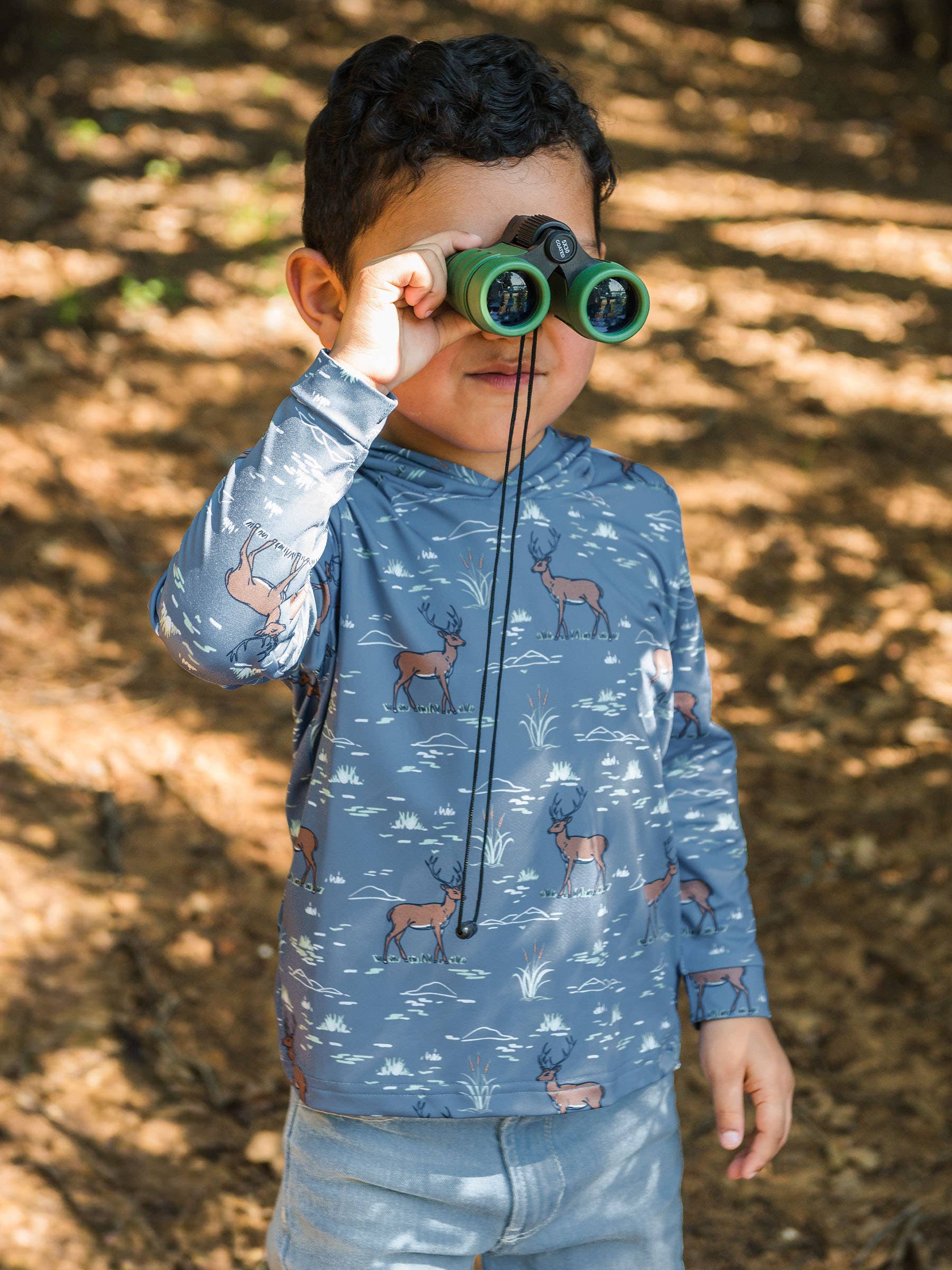 Blue Boys Deer Antler Adventure Performance Hooded Shirt for wholesale on Faire0