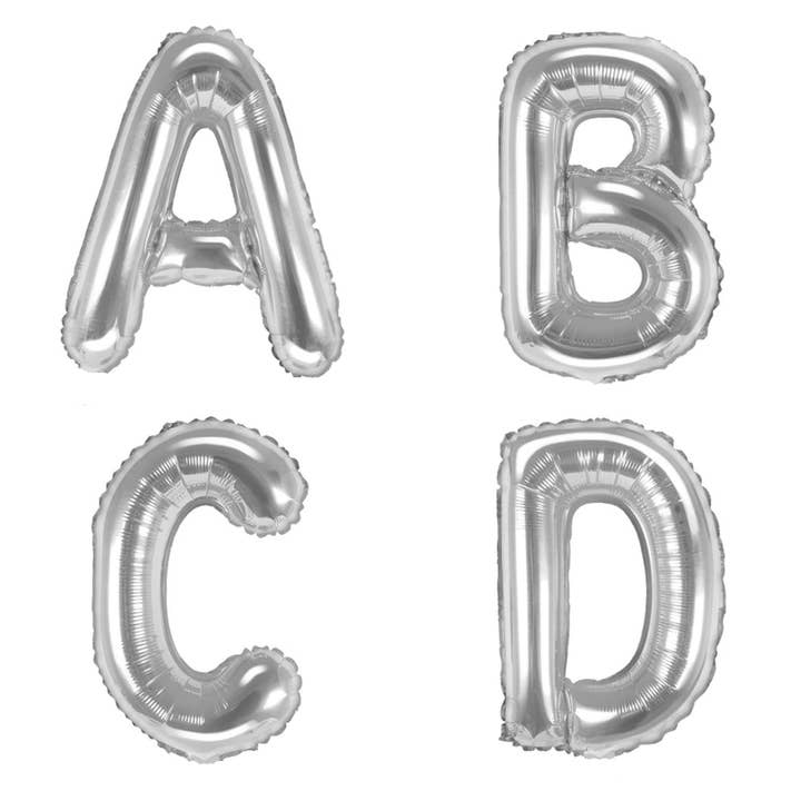 Silver Foil Letters (A to Z) - 16 in. PartyDeco USA for wholesale by THE BALLOON HUB