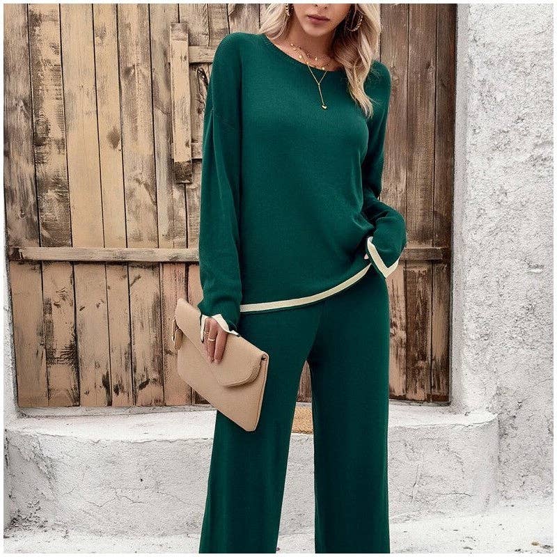 OceanusSwim - Wholesale Lounge Set - Women's - Casual Solid Color Knitted Long Sleeve Top And Pants Set1
