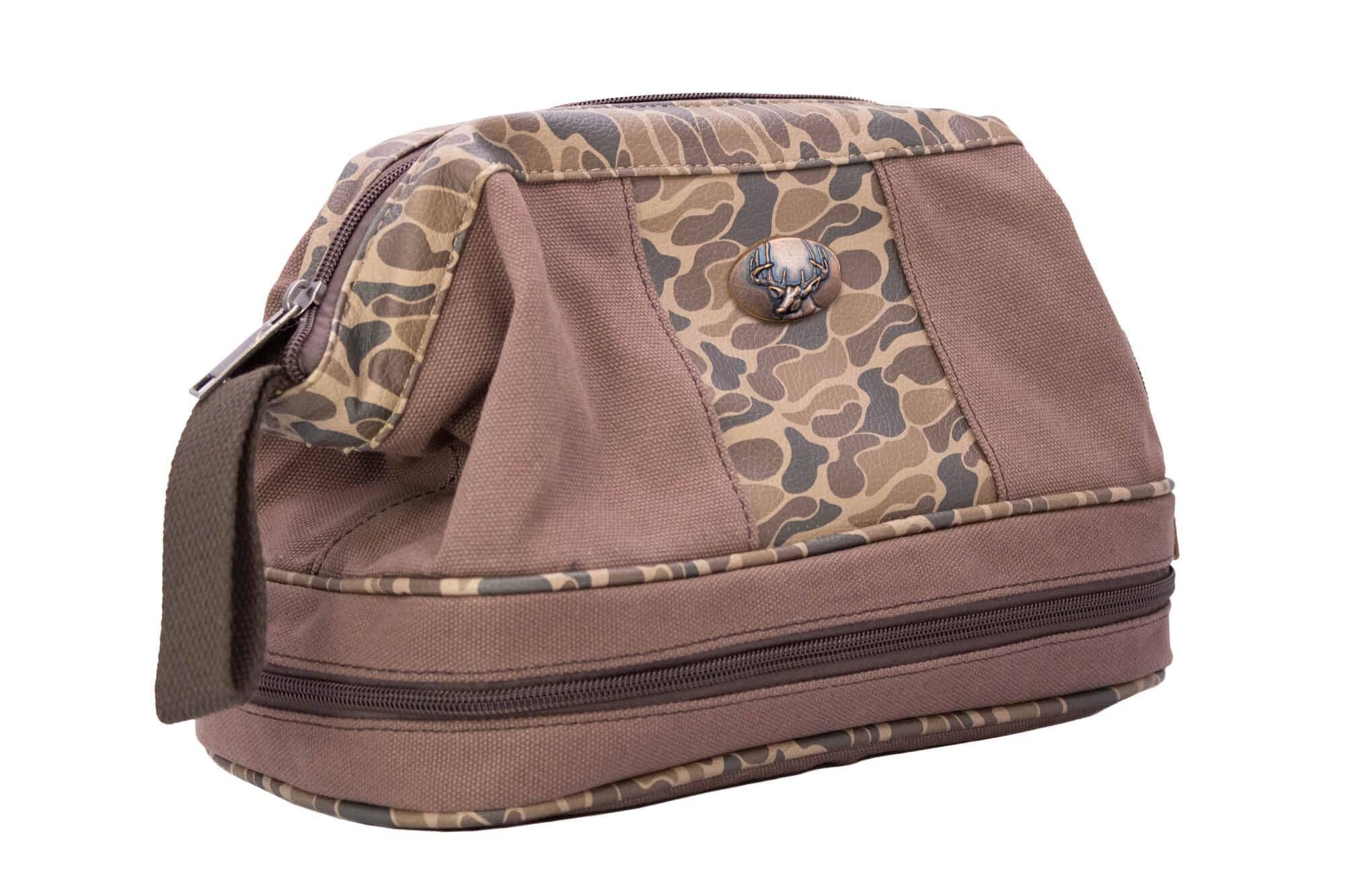 Buck Brown Waxed Canvas Old School Camo Men's Toiletry Dopp Bag. for wholesale on Faire1