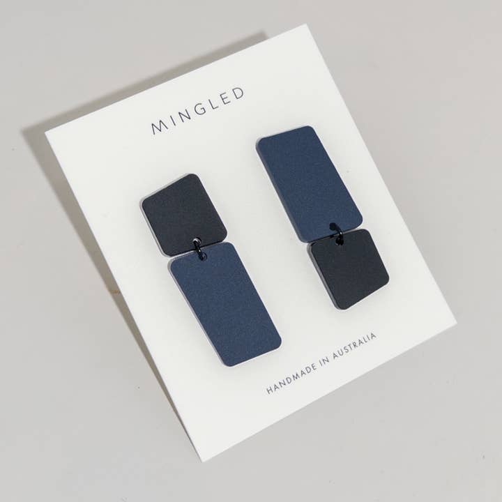 Mingled - Wholesale Dangle earrings - Bauhaus | Asymmetrical Earrings - Dark Blue and Black5
