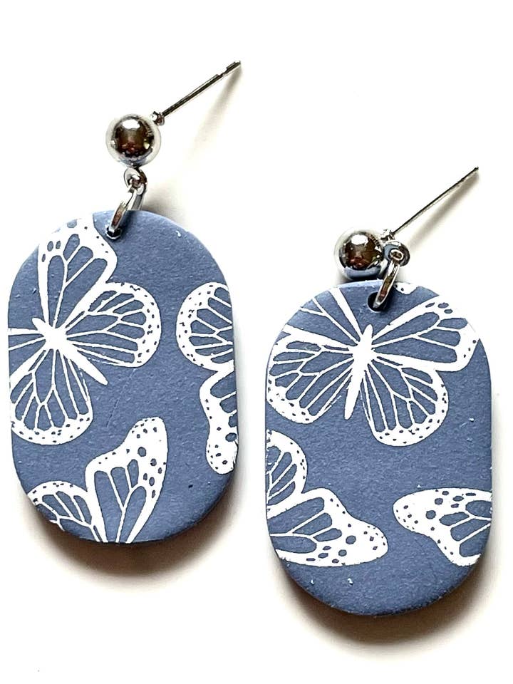 Dusty Blue Butterfly Clay Earrings for wholesale by Clay by K
