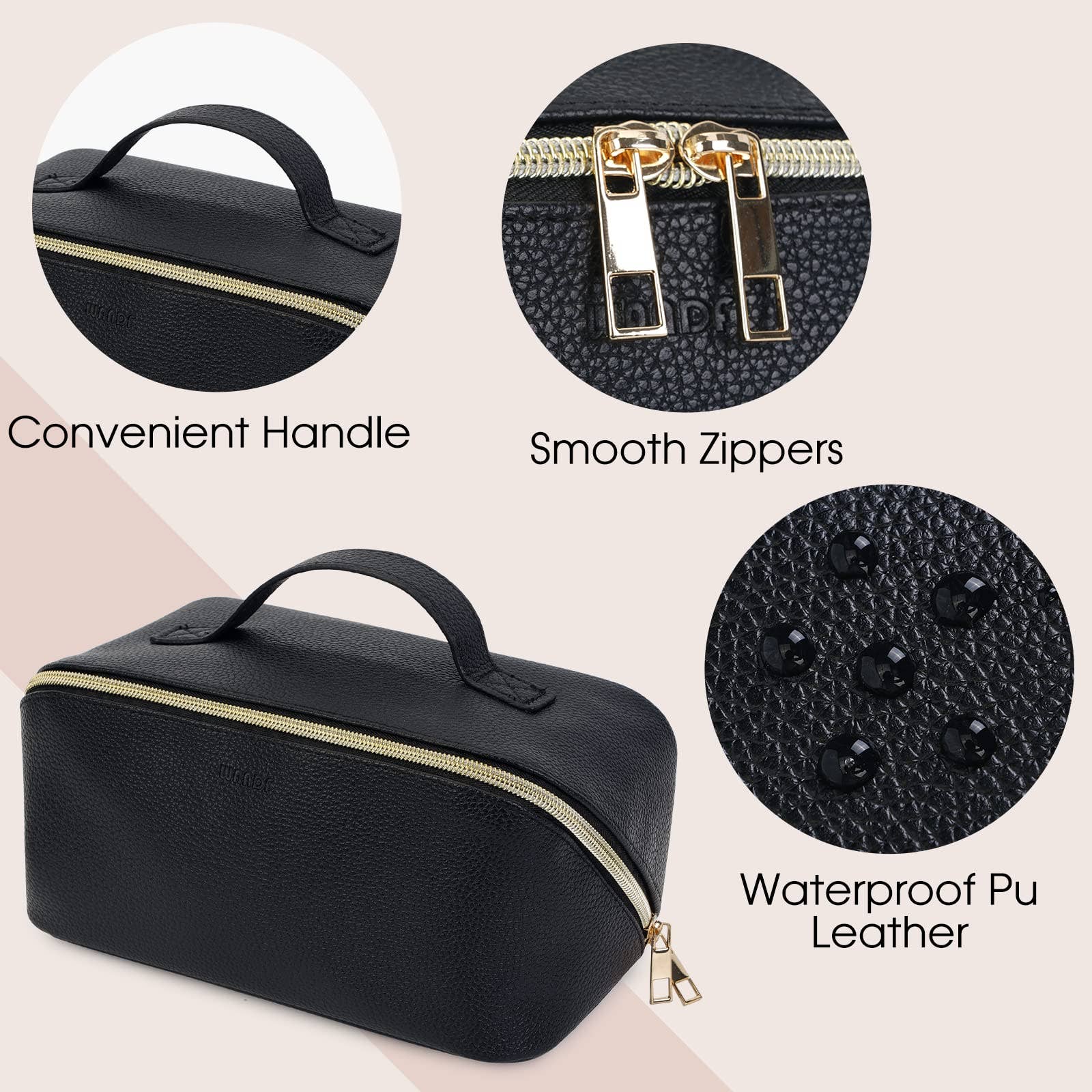 wandf - Venta al por mayor Bolsa para maquillaje - Bolsa de maquillaje de cuero vegano plana abierta, bolsa cosmética con cremallera16