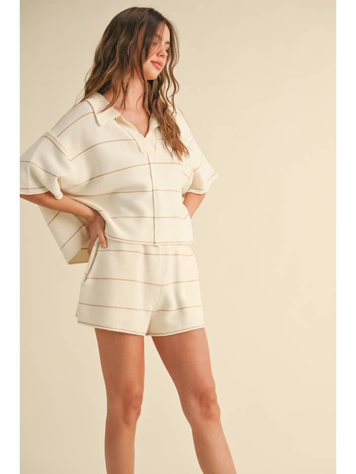MIOU MUSE - Wholesale Knit Top - Women's - T3375ST STRIPED PATTERN KNITTED COLLAR TOP