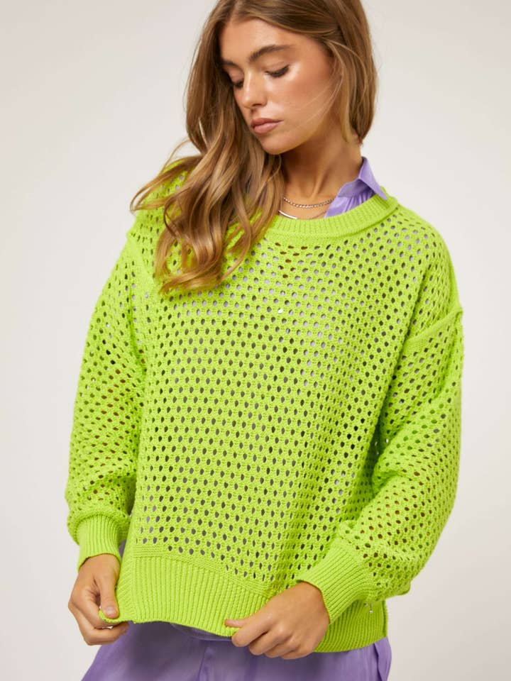 PLUS OPEN KNIT OUTSEAM ONE SIDE SPLIT HEM SWEATER for wholesale by Davi & Dani