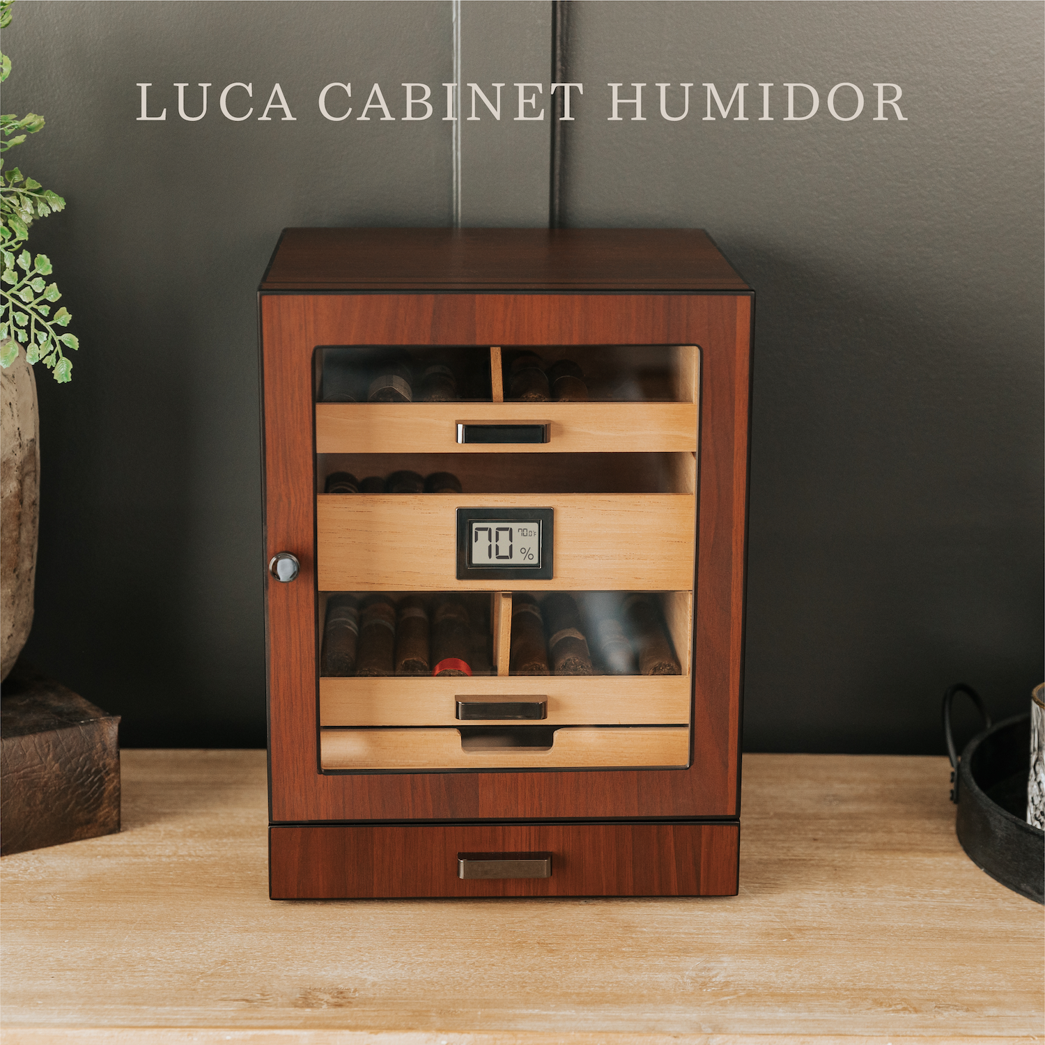 Case Elegance - Wholesale Humidor/Cigar Accessory - Luca Humidor Cabinet - Brown Walnut1