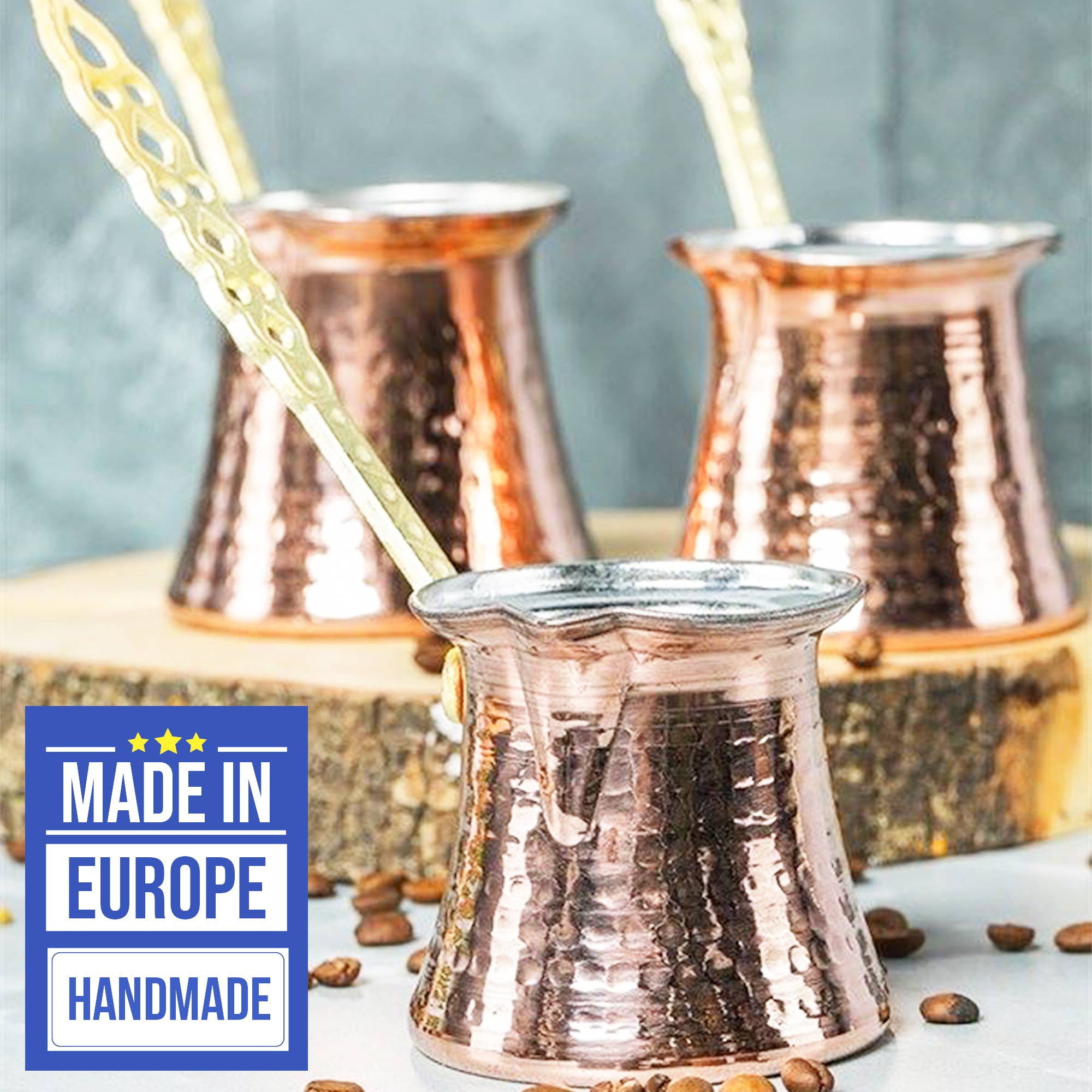 Hakan - Vendita all'ingrosso Teiere - Set 5 pezzi di caffettiere in rame turche per piano cottura, modello Cezve4