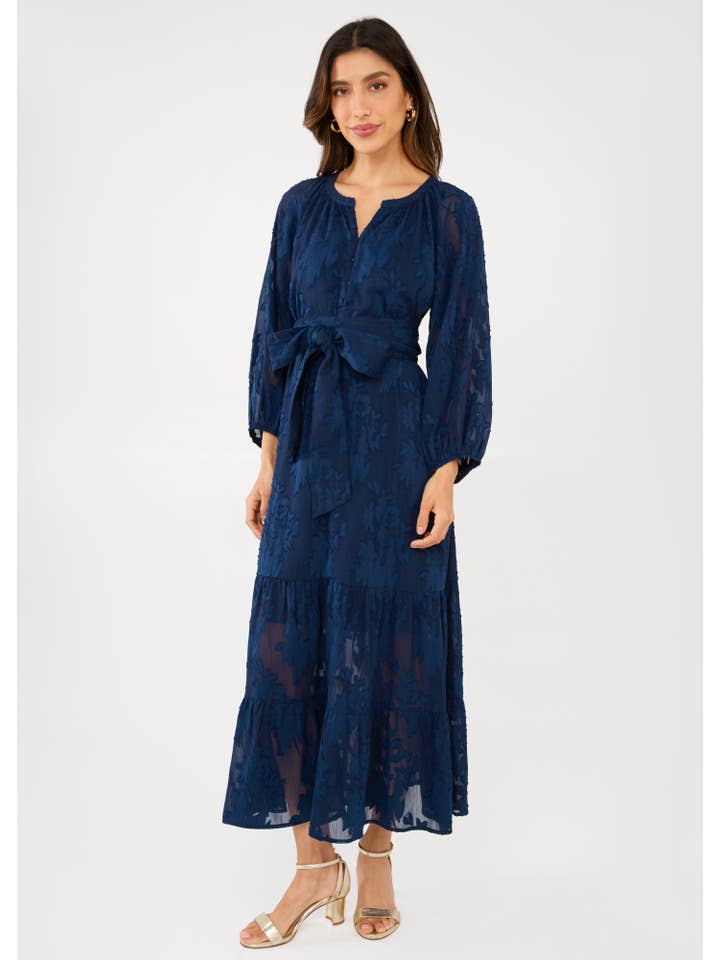 Blue Elise Dress Navy Burnout Chiffon for wholesale on Faire