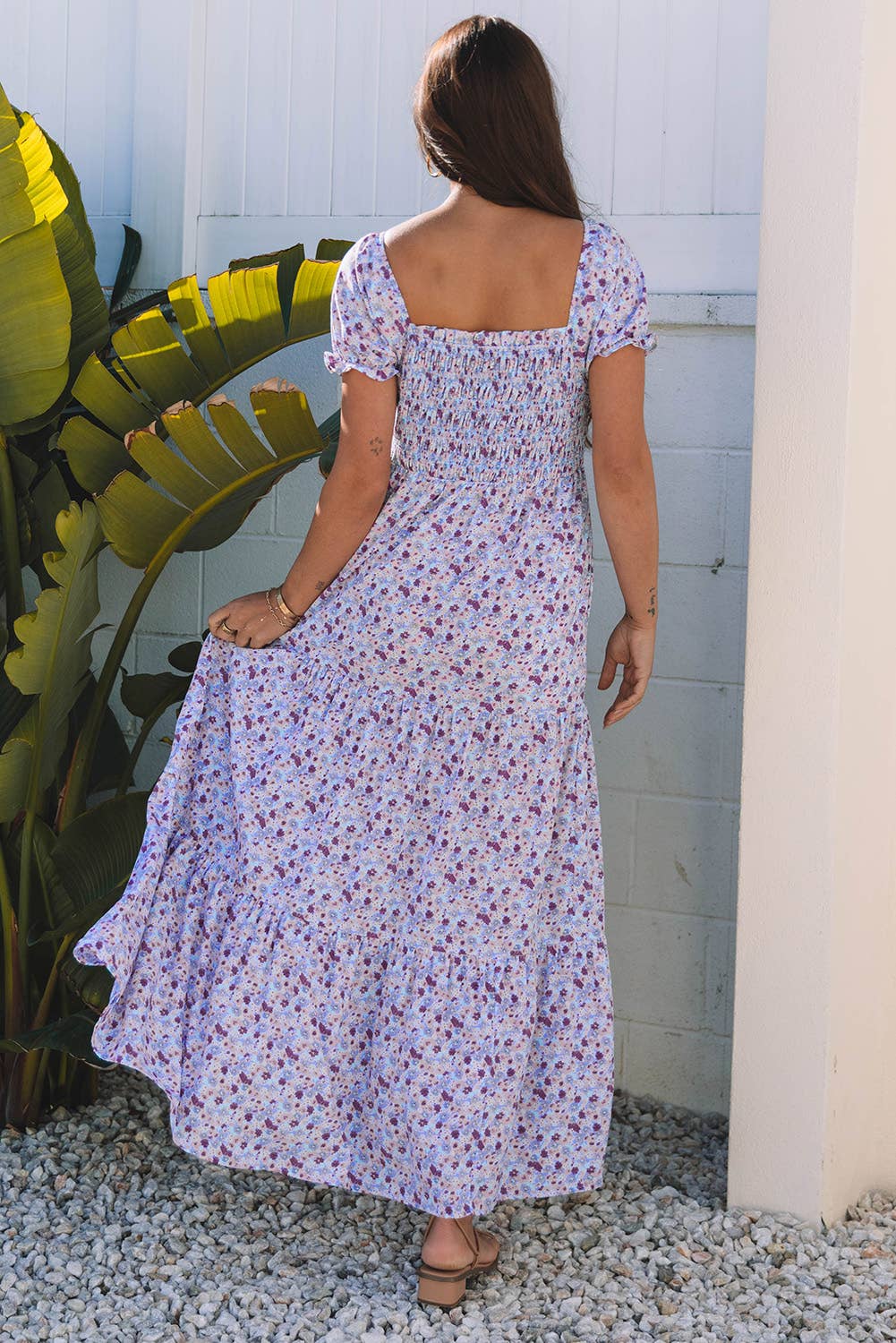 Babs + Birdie - Wholesale Dress - Women's - Shaylan | Floral Bubble Sleeve Shirred High Waist Maxi Dress9