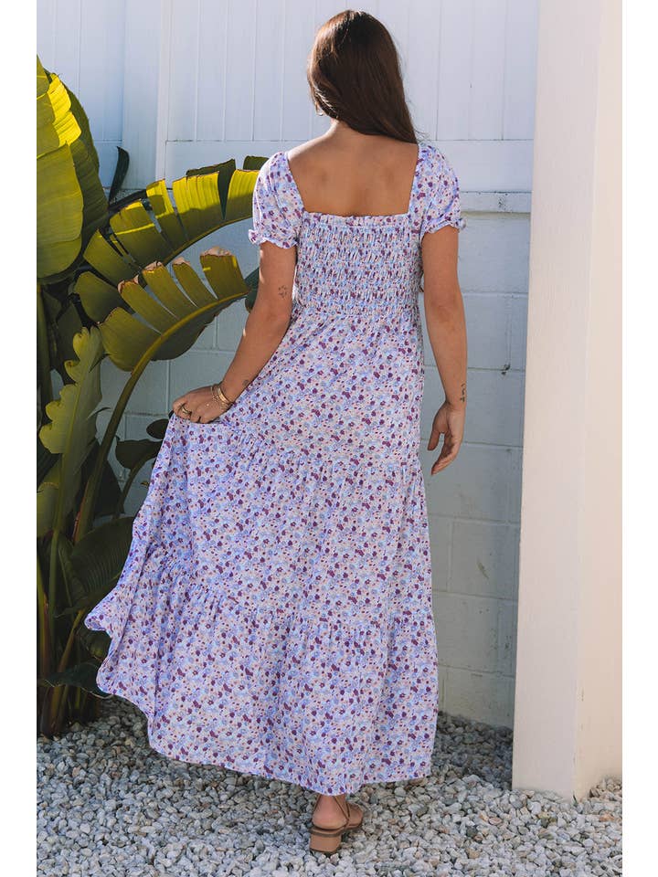 Babs + Birdie - Wholesale Dress - Women's - Shaylan | Floral Bubble Sleeve Shirred High Waist Maxi Dress9