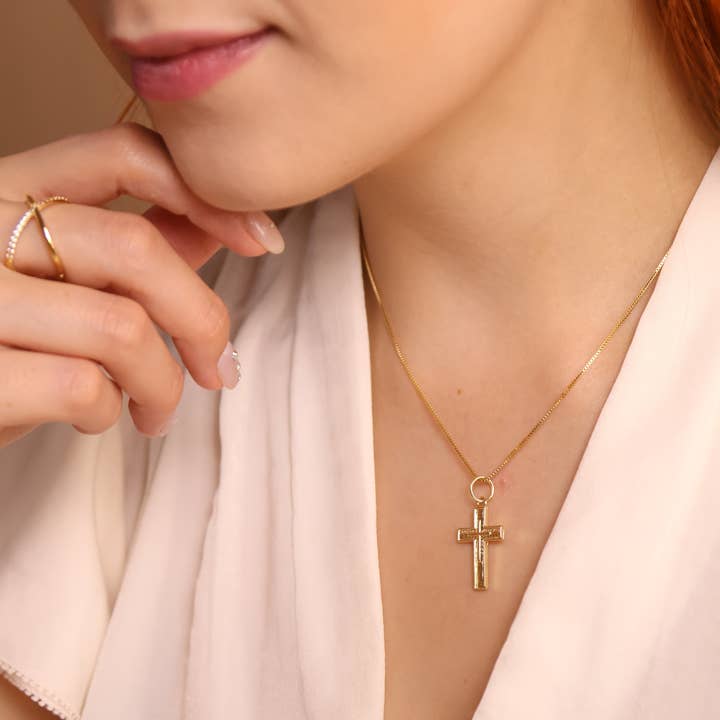 GoldFi - Wholesale Individual Charm/Pendant - 18k Gold Filled Textured Cross Charm1