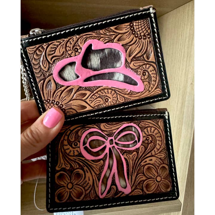 Boho Ranch Shop - Wholesale Wallet - Women's - Tooled Leather Keychain Wallet Thunderbird Longhorn Bow Hat