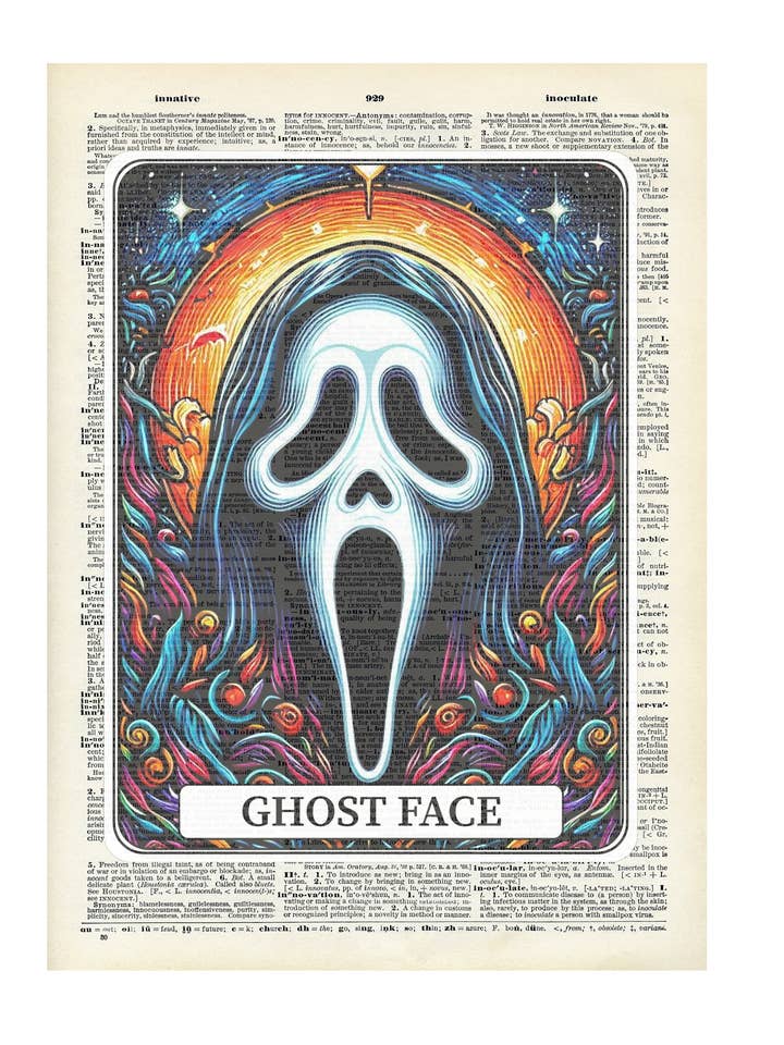 Scream, Ghost face, Halloween, Vintage, Dictionary Prints for wholesale by Crazilyhumbledesigns