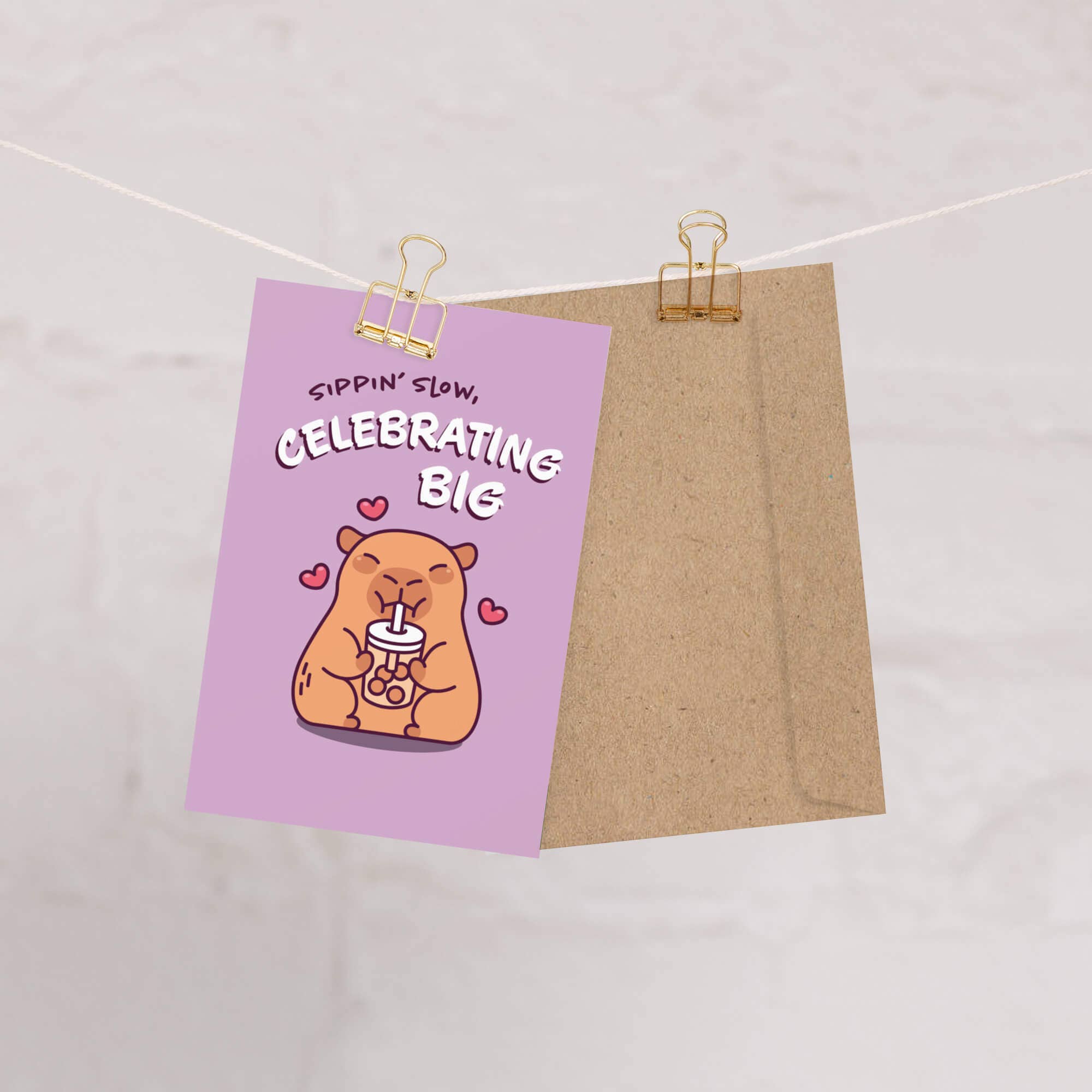 Cute Asian Cards – wholesale Birthday card – Celebrating Big Funny Birthday Card | Cute Capybara Milk Tea Boba1