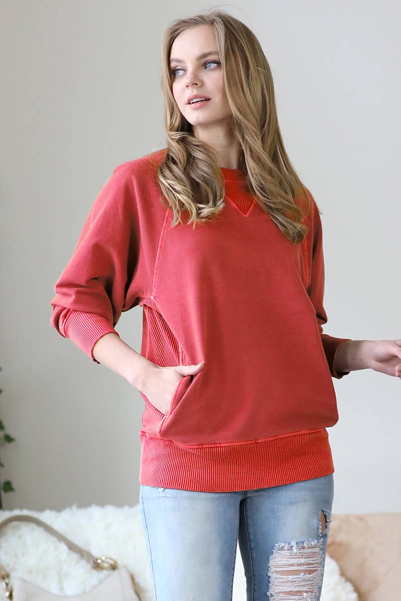 42POPS - Wholesale Sweatshirt - Women's - `Washed French Terry Pullover With Side Pockets SI-2359933