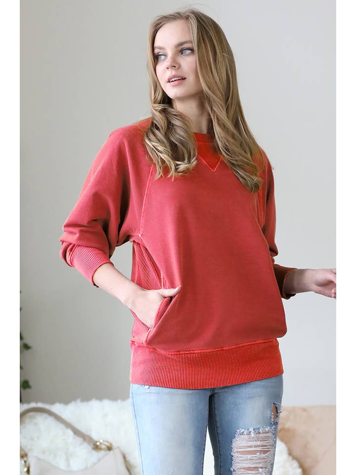 42POPS - Wholesale Sweatshirt - Women's - `Washed French Terry Pullover With Side Pockets SI-2359933