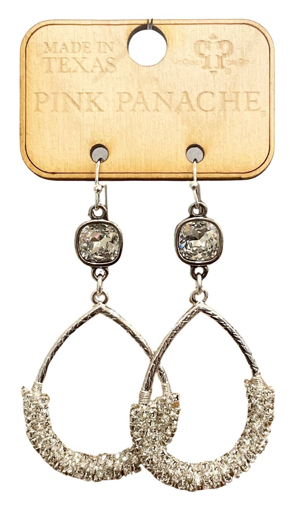 Silver tone and rhinestone wrapped teardrop earring, Austrian crystal for wholesale on Faire0