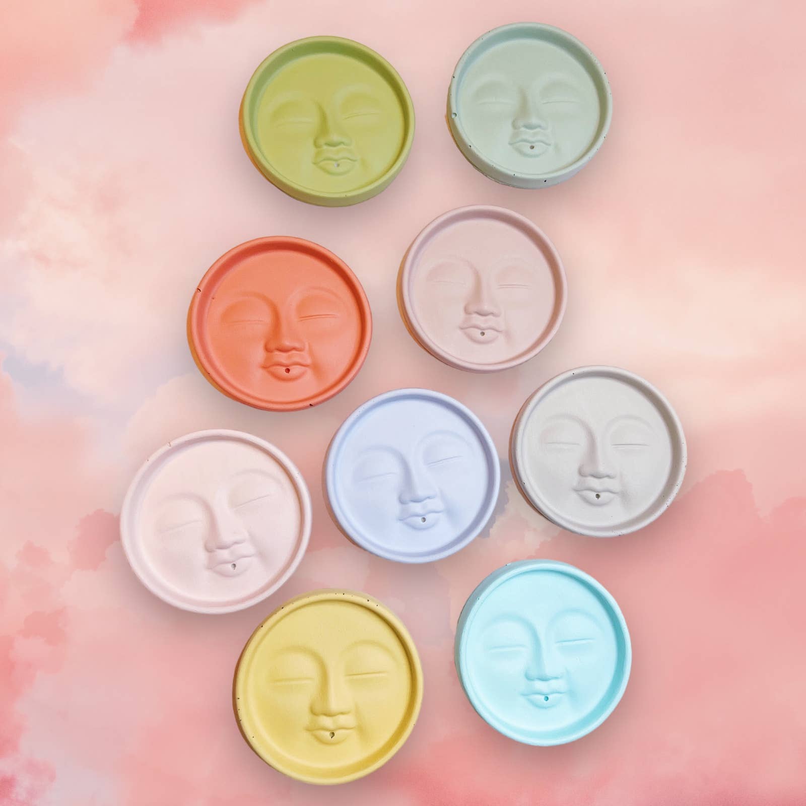 Fire and Moth Co - Vendita all'ingrosso Portaincensi - Porta incenso celestiale a forma di luna colorata in cemento5