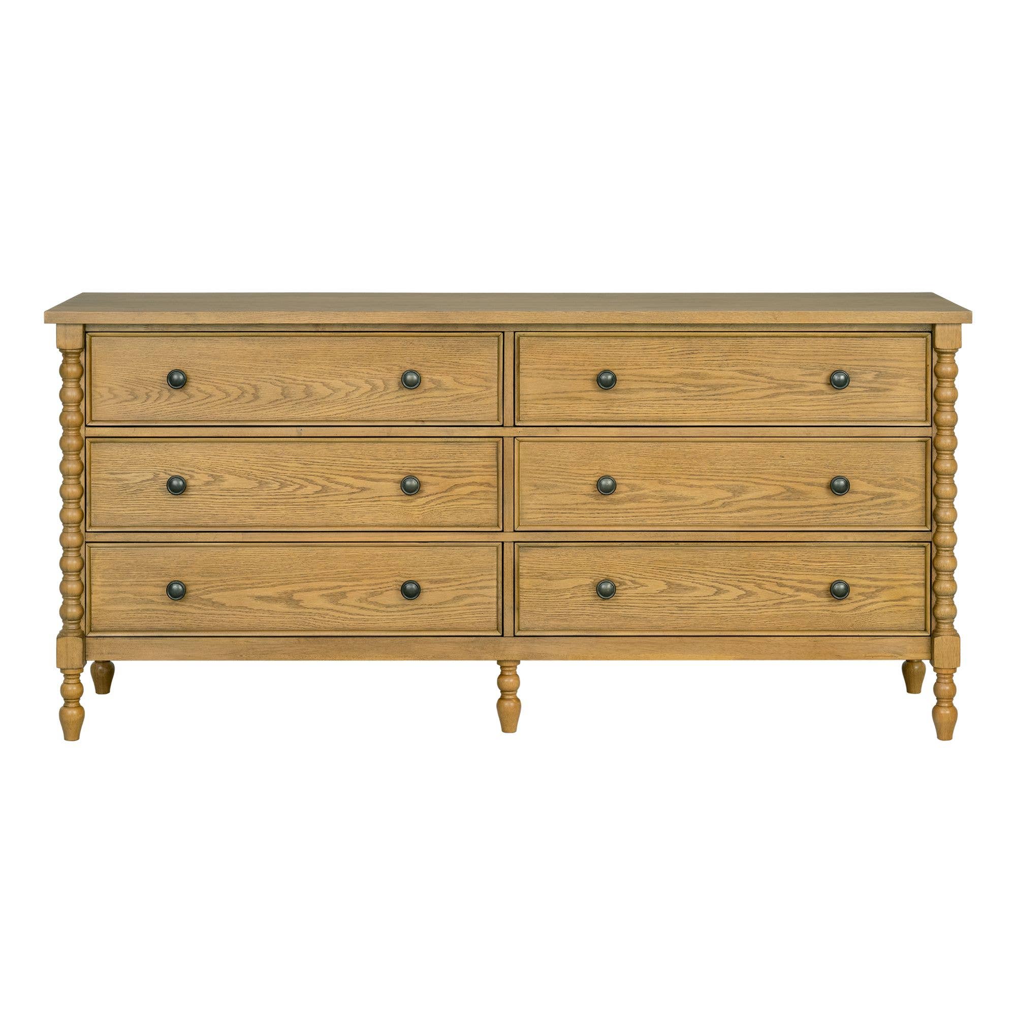 Olliix - Vente Armoire - Commode en bois à grandes broches avec 6 tiroirs de 70" de large, Naturel4