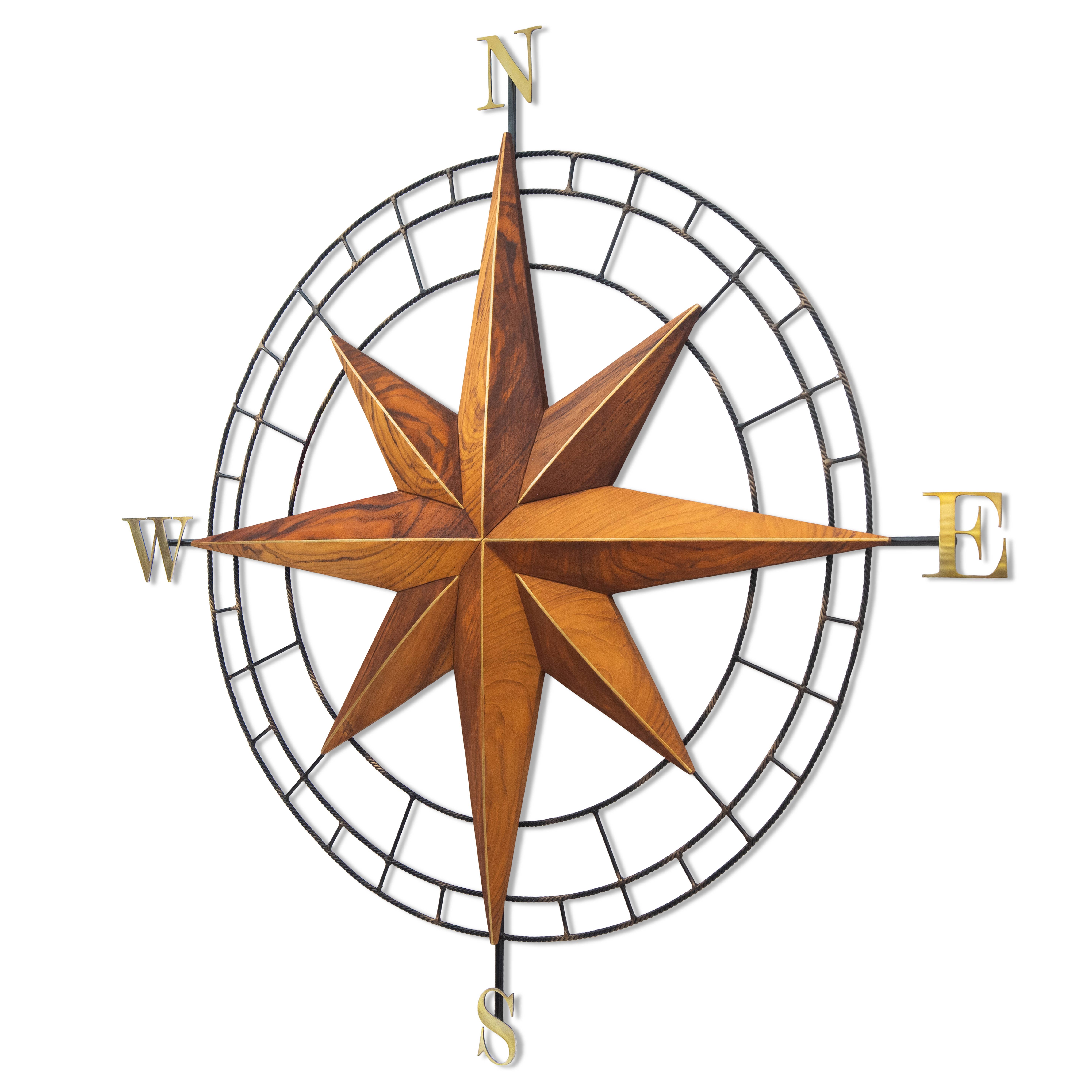 Copper Art - Wholesale Wall Accent - Compass Rose I (Hand Carved Teak and SS)1